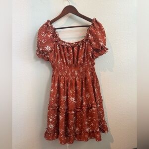 Inspired Hearts Rust Floral Off-Shoulder Dress size L